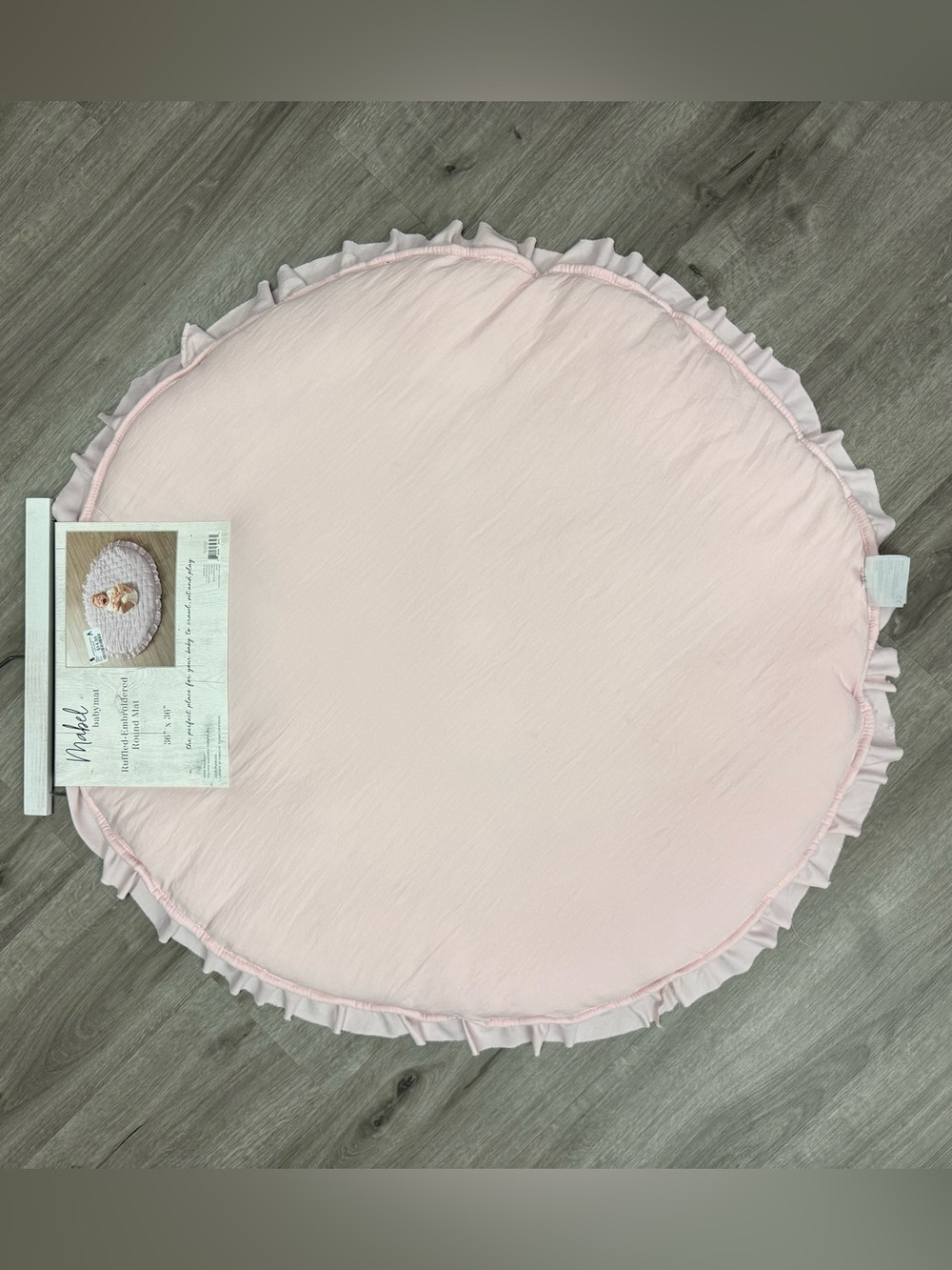 Mabel Baby Mat Pink Ruffled Embroidered Round Play Mat 36” x 36”